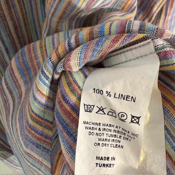 32 Bar Blues Shirt Mens 2XL Multicolor Striped 100% Linen Button Down Casual - Picture 4 of 7